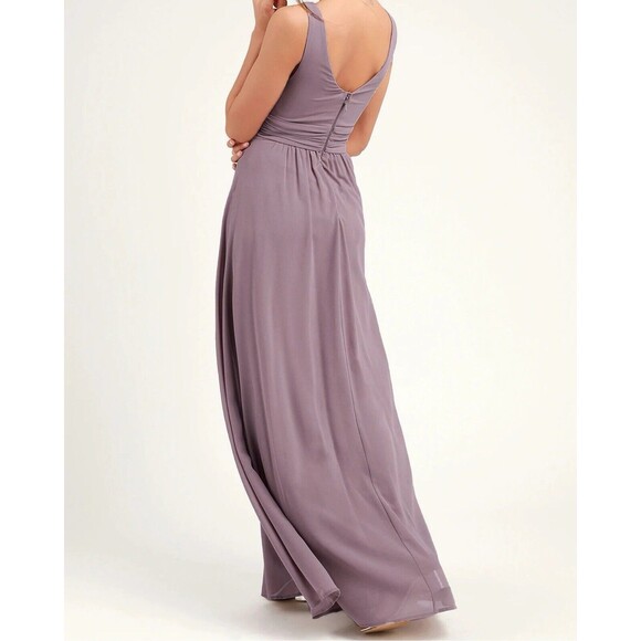 Lulus Maxi Dress Size M Lilac Taupe Ruched A-Line Chiffon Gown LEADING ROLE - Picture 5 of 11